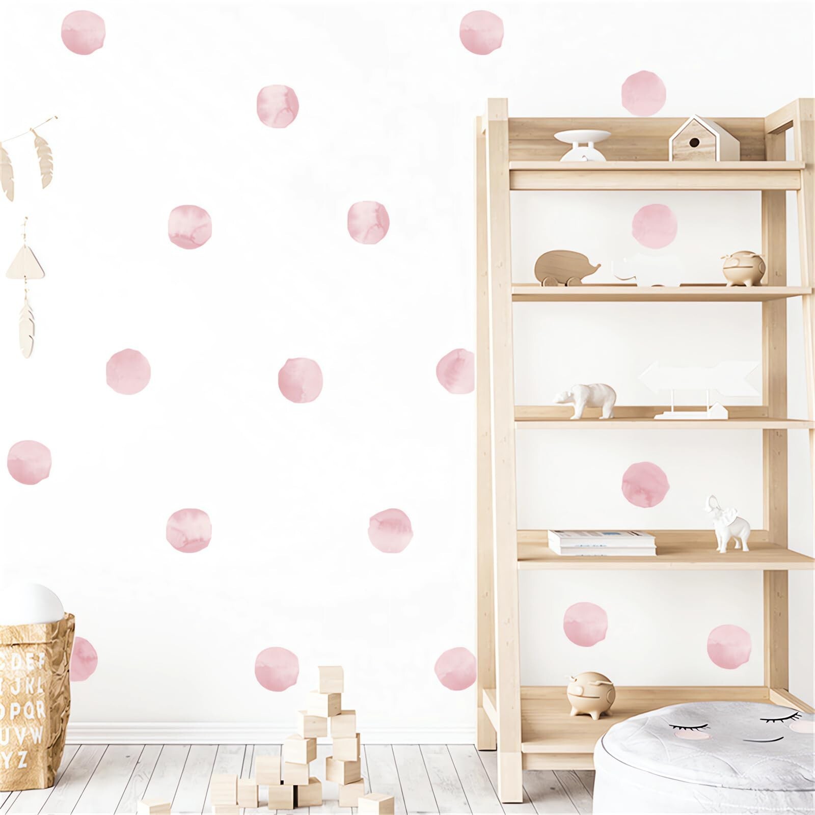 6 Sheets 72 Pcs Light Pink Watercolor Polka Dot Wall Stickers, sacinora DIY C…