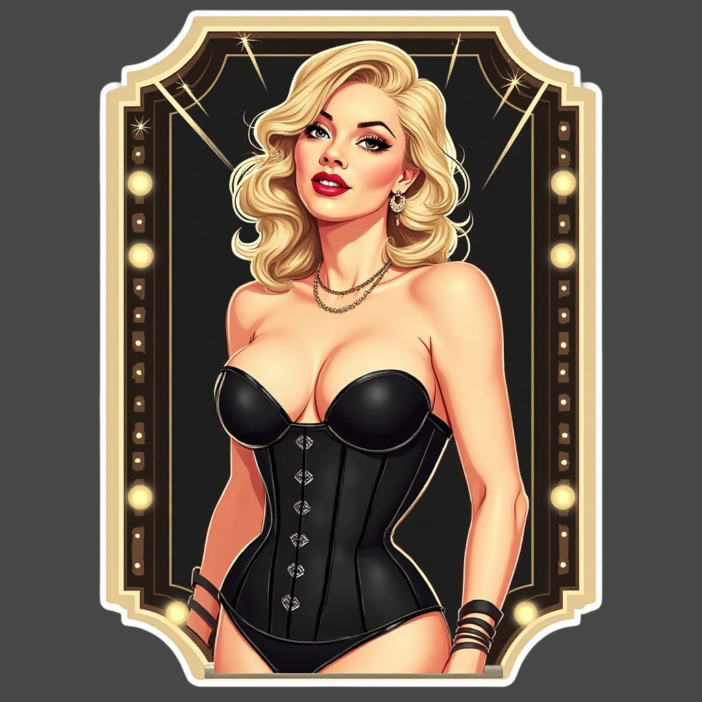 Blonde pinup girl sticker vinyl decal alluring corset curvy retro beauty vibe