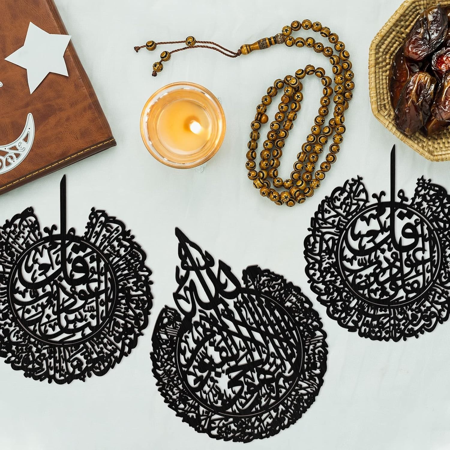 Islamic Wall Decor 3 Pieces Wooden Calligraphy Art for Home Bedroom
