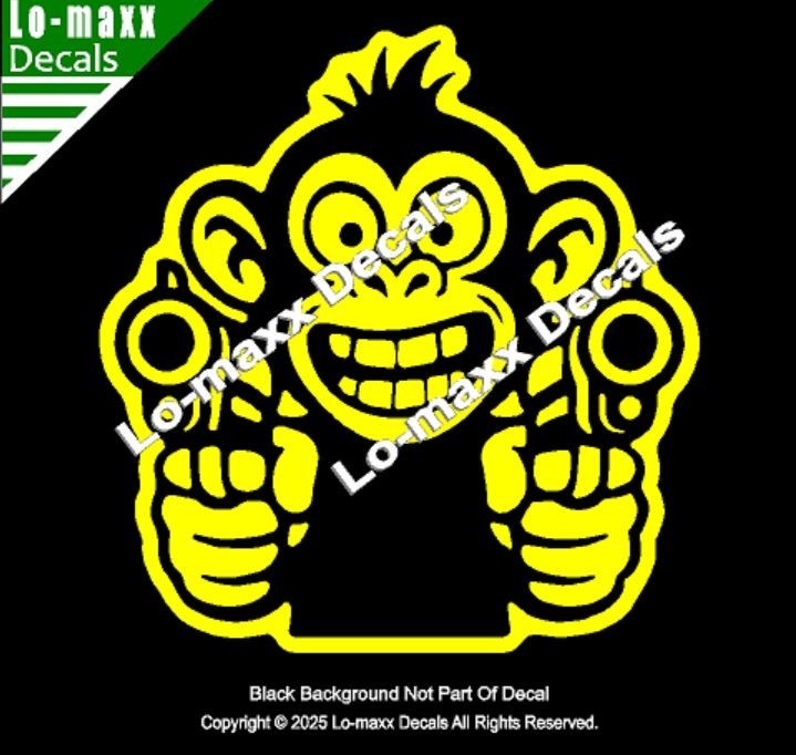 Monkey With Guns Die Cut Sticker Vinyl Decal For Car Fridge Locker Laptop