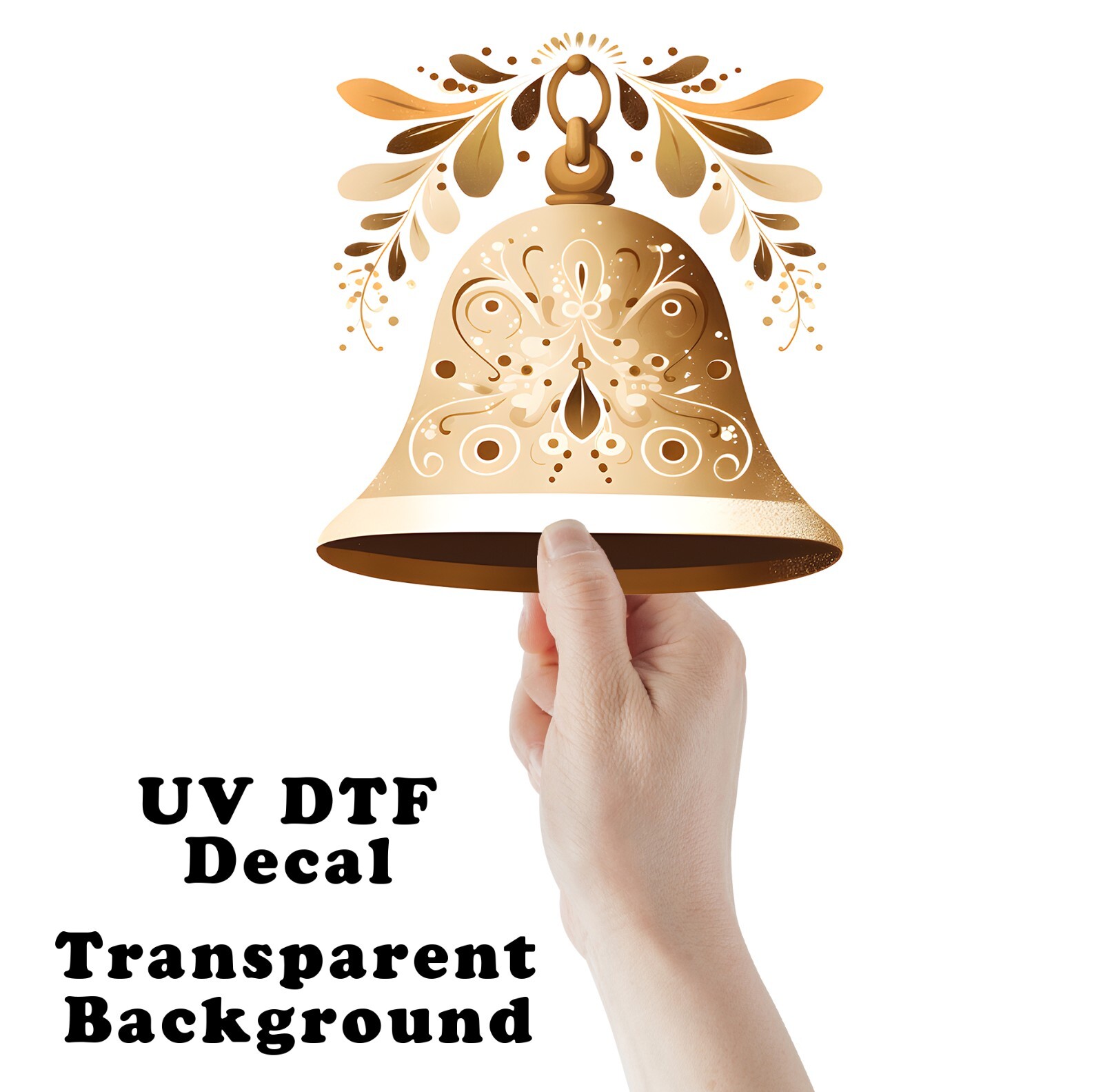 Neutral Christmas Folk Art Bell UV DTF Sticker Transparent Decal