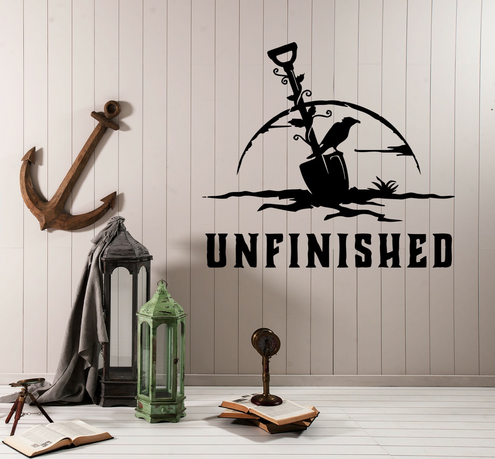 Wall Decal Unfinished Cemetery Grave Dead Man Raven Vinyl Sticker (ed1802)