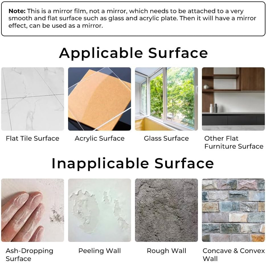 14"X52" Reflective Self Adhesive Mirror Sticker Peel and Stick Mirror Sheets Non