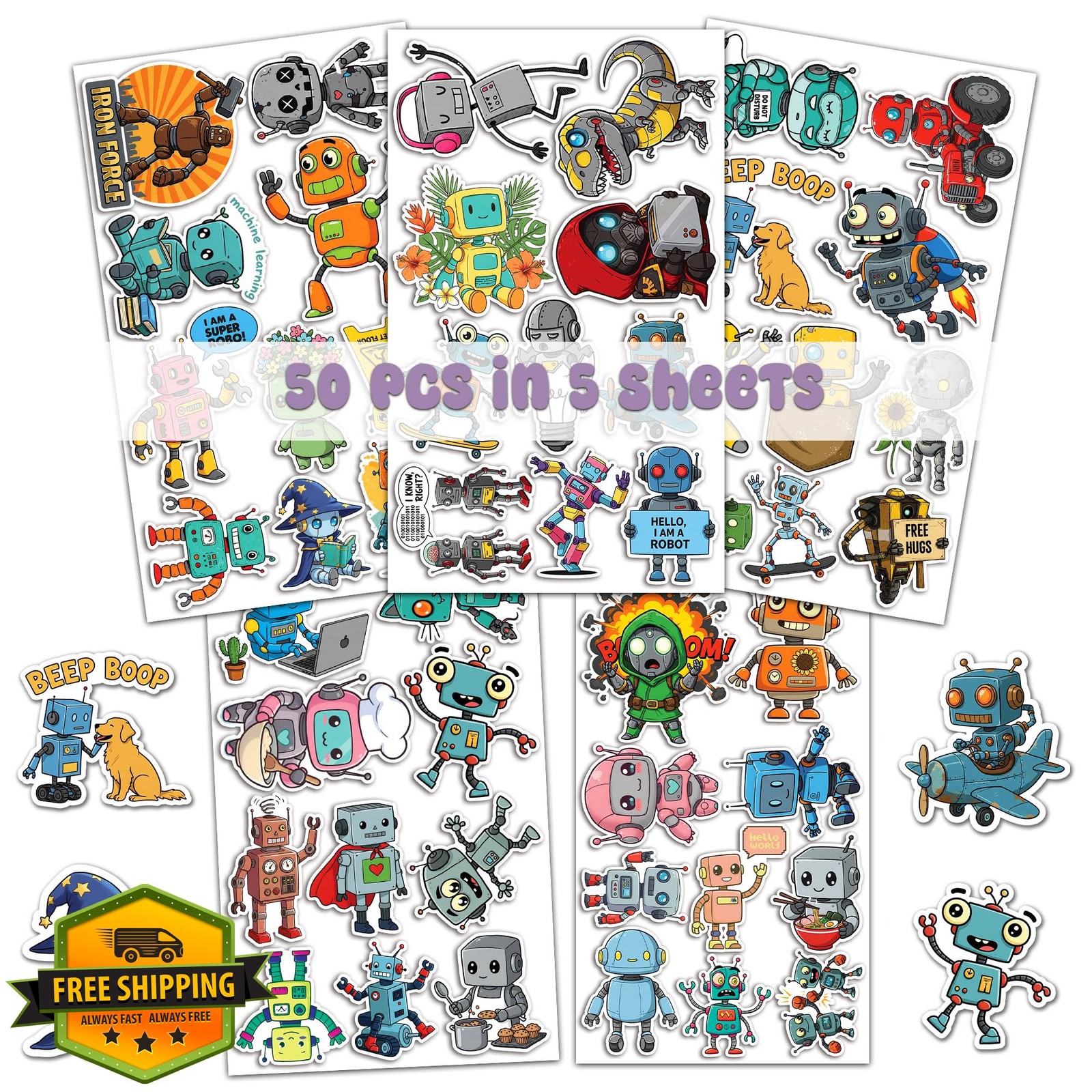 VICATA Robot Stickers 50 Pcs Waterproof