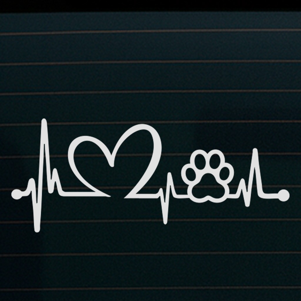Pack Dog Paw Stickers White 3.5" Wide Decals Heartbeat Love Footprints Vinyl