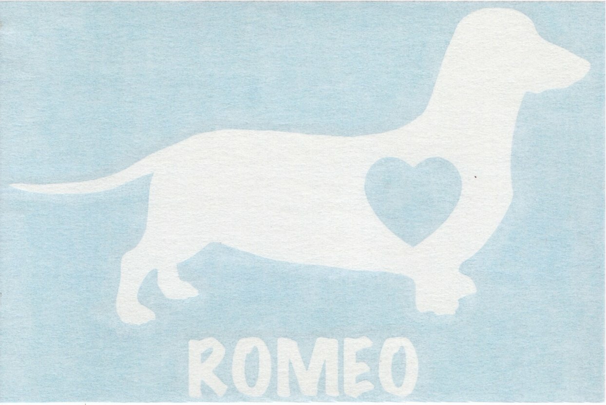 Dachshund Hot Dog Heart Love – Custom Text Puppy Car Vinyl Decal Sticker 01105
