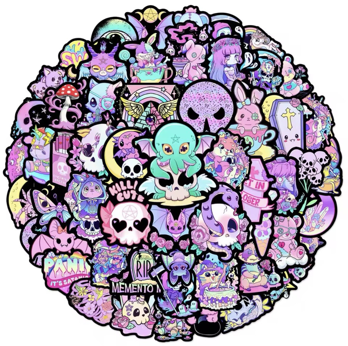 Cute Gothic Stickers 50pk Mixed Pastel Cute Goth Pink Fun Stickers