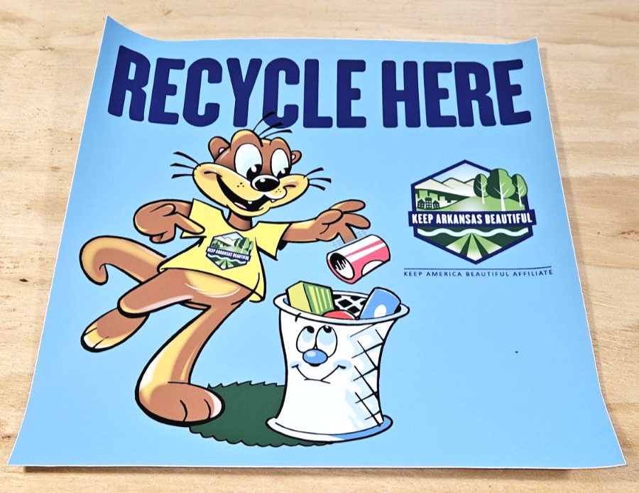 KEEP ARKANSAS BEAUTIFUL RECYCLE BIN TRASH CAN STICKER OTTO THE OTTER NEW VINYL