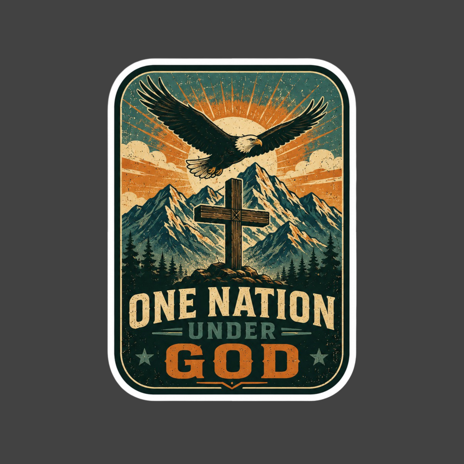 Christian Sticker Vinyl Decal One Nation Under God Patriotic Faith Cross