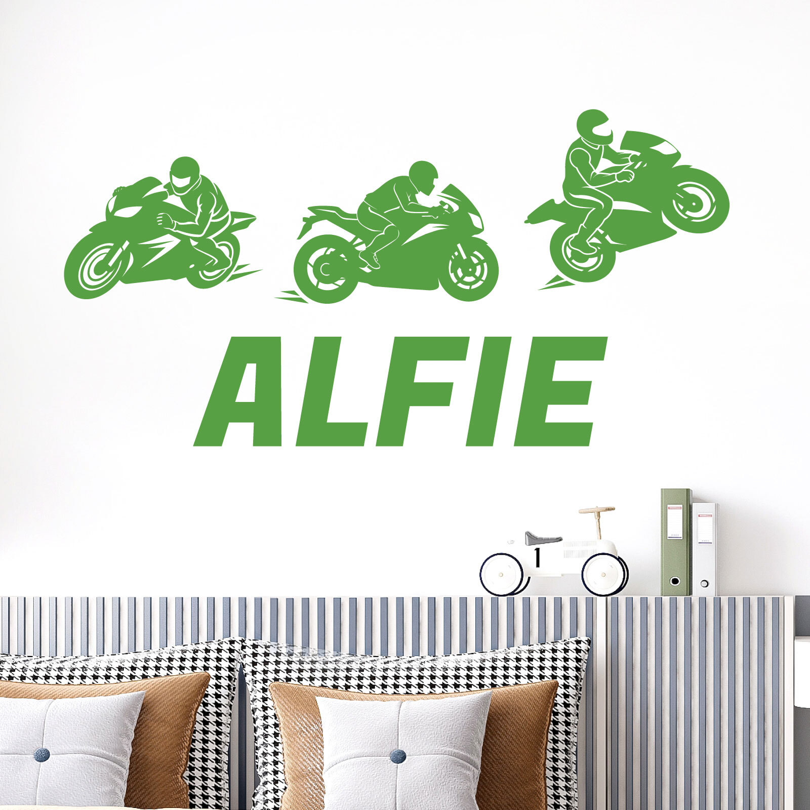 Personalised Name Motorbike Wall Sticker – Racing Motorcycles – Boys Bedroom