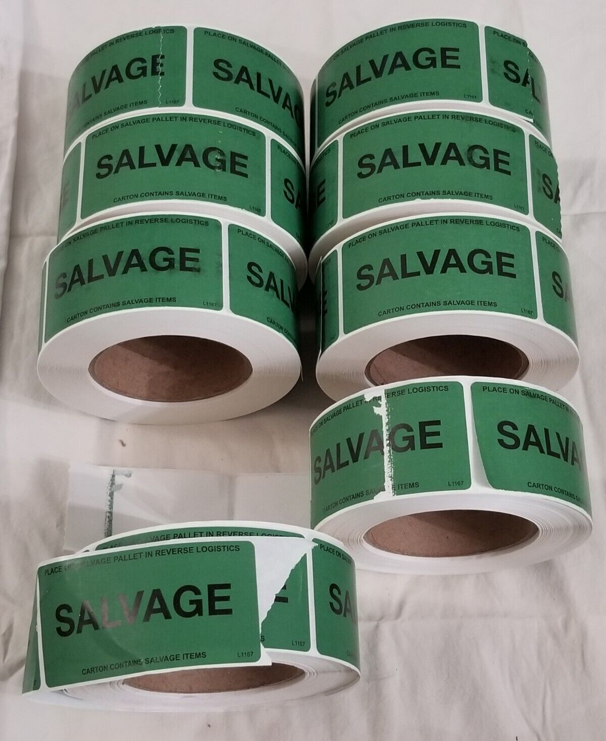SALVAGE Labels (Carton Contains Salage Items) Missing a few. SEE PICTURES