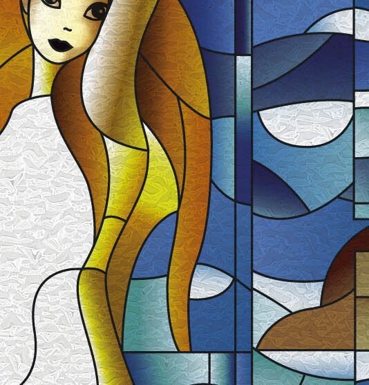 Mermaid Window Stained Glass -Door Mural, Glossy Laminated Sticker, Single piece