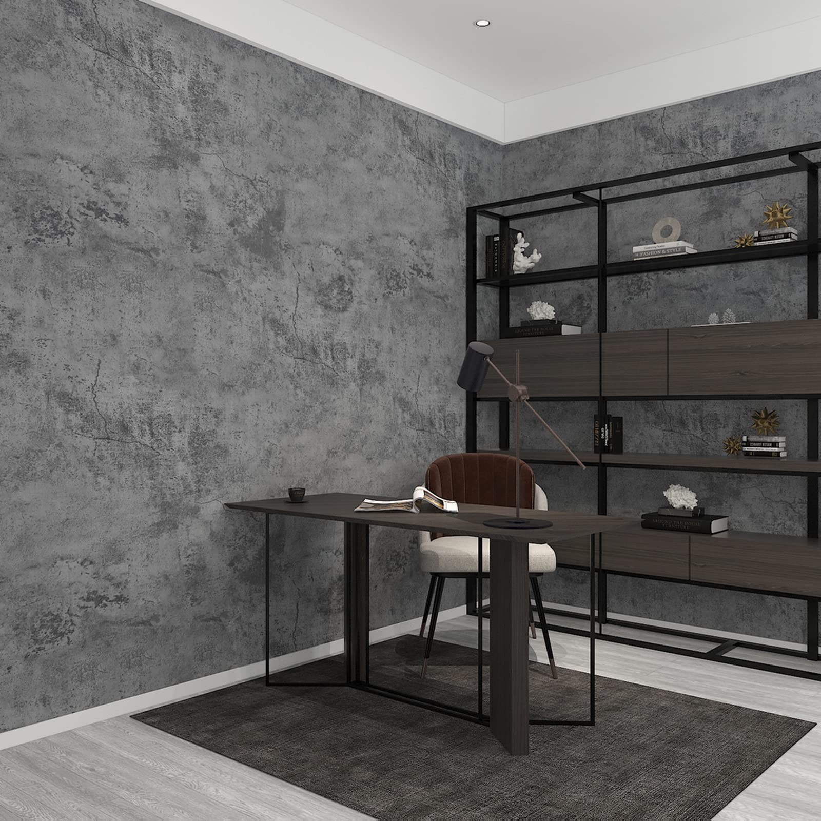 31"×591" Extra Wide Thick Blue Grey Black Concrete Wallpaper Peel and Stick 3…