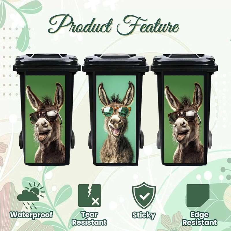 Funny Animal Pattern Trash Can Decal Large Bin Sticker DIY Decorative Vinyl New