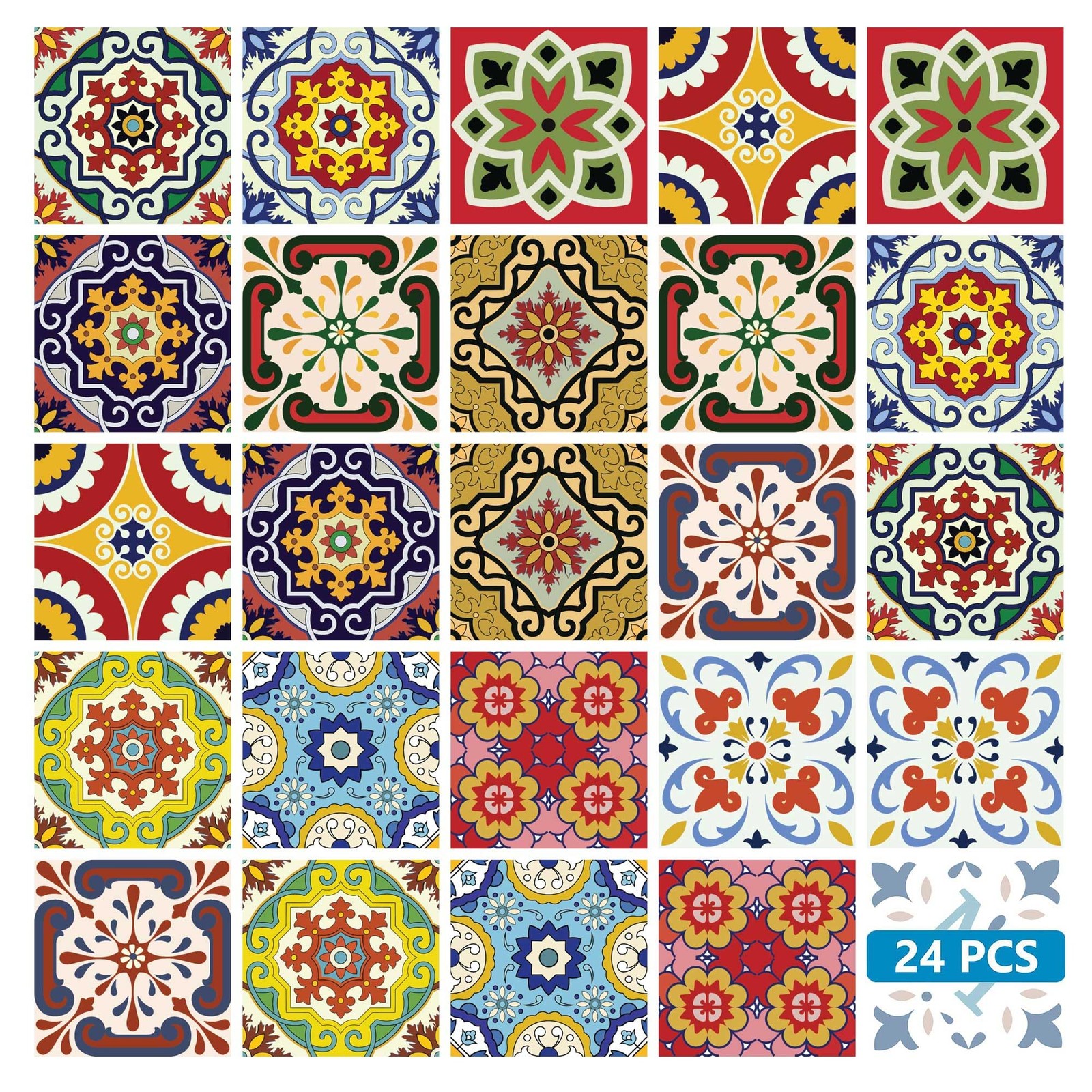 Backsplash Tile Stickers 24 PC Set Authentic Traditional Talavera Tiles Stick…