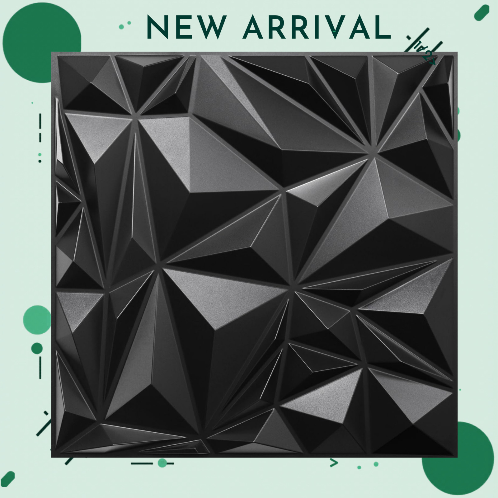 NEW 12 Pack 3D Wall Panels Black Diamond Accent Wall Decor 19.7in