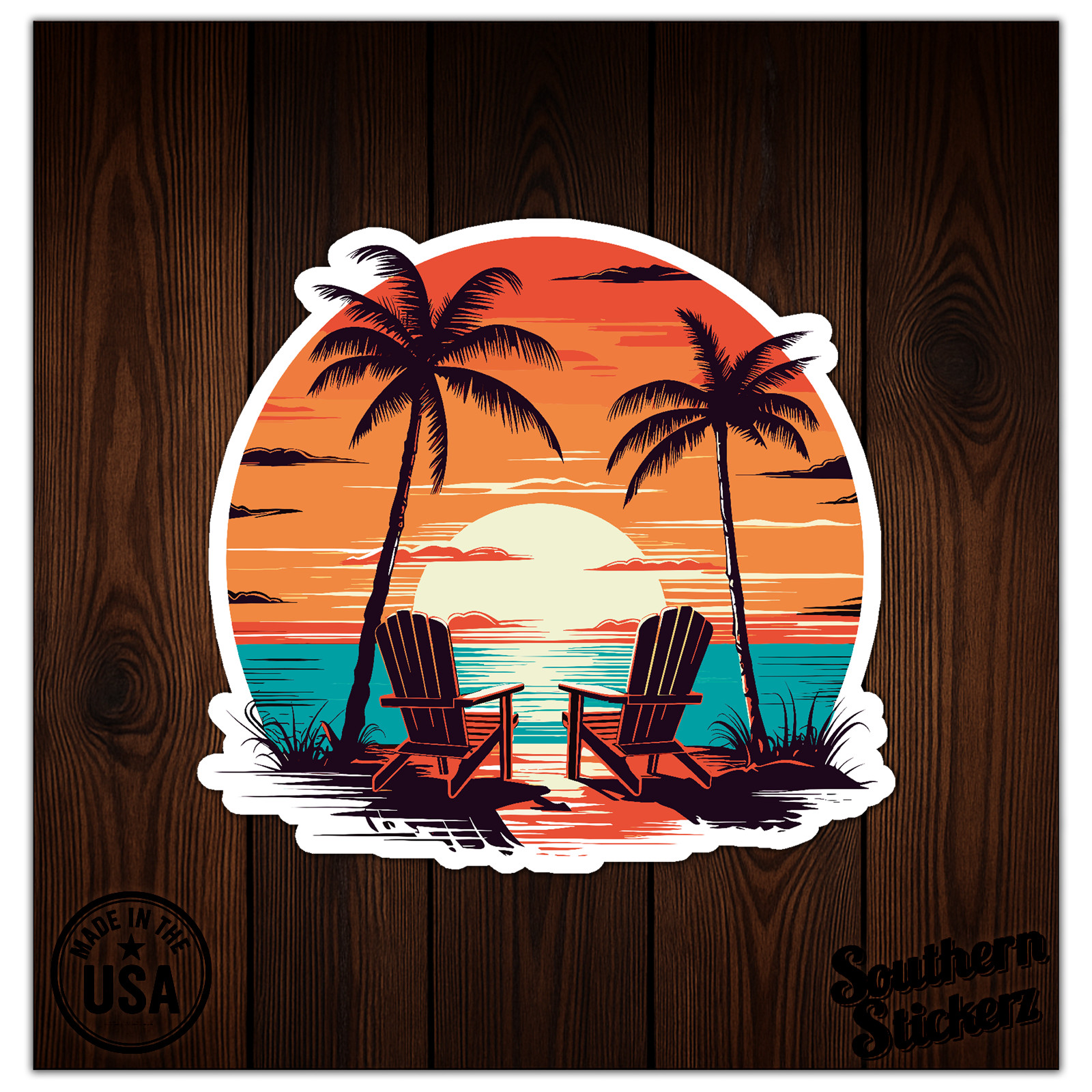 Beach Chairs Sunset – Vinyl Decal Sticker – Car Window Laptop – ebn11918
