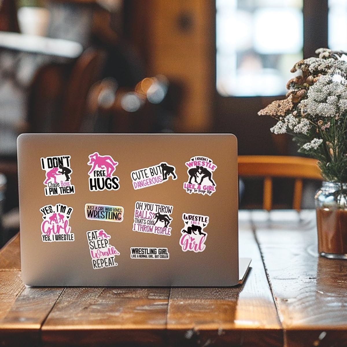 10pcs Girl Wrestling Sticker Wrestle Like a Girl Women Wrestler Quotes Decal