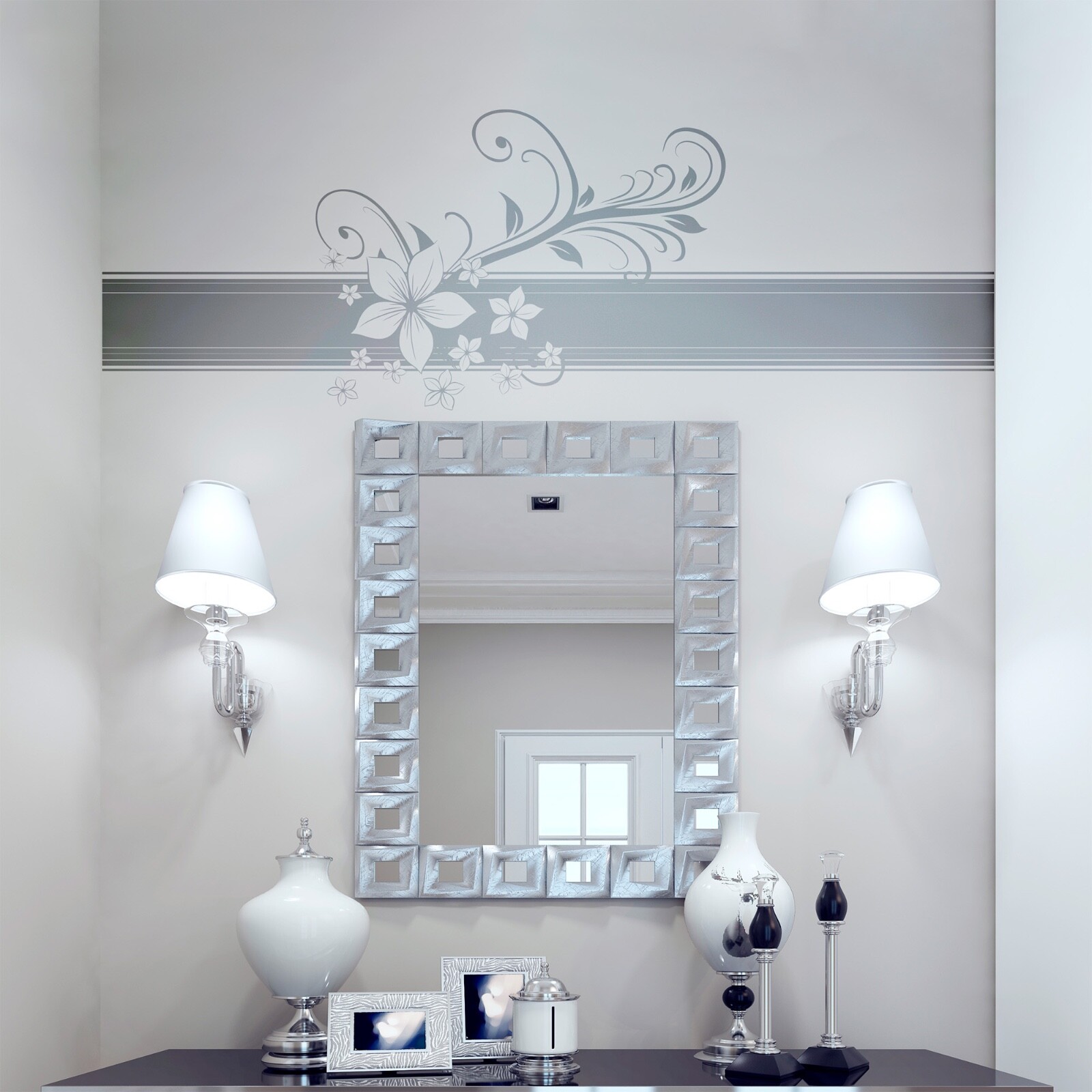 Bathroom Hibiscus Flower Wall Decal Sticker. Hawaiian Floral Wall Decor.