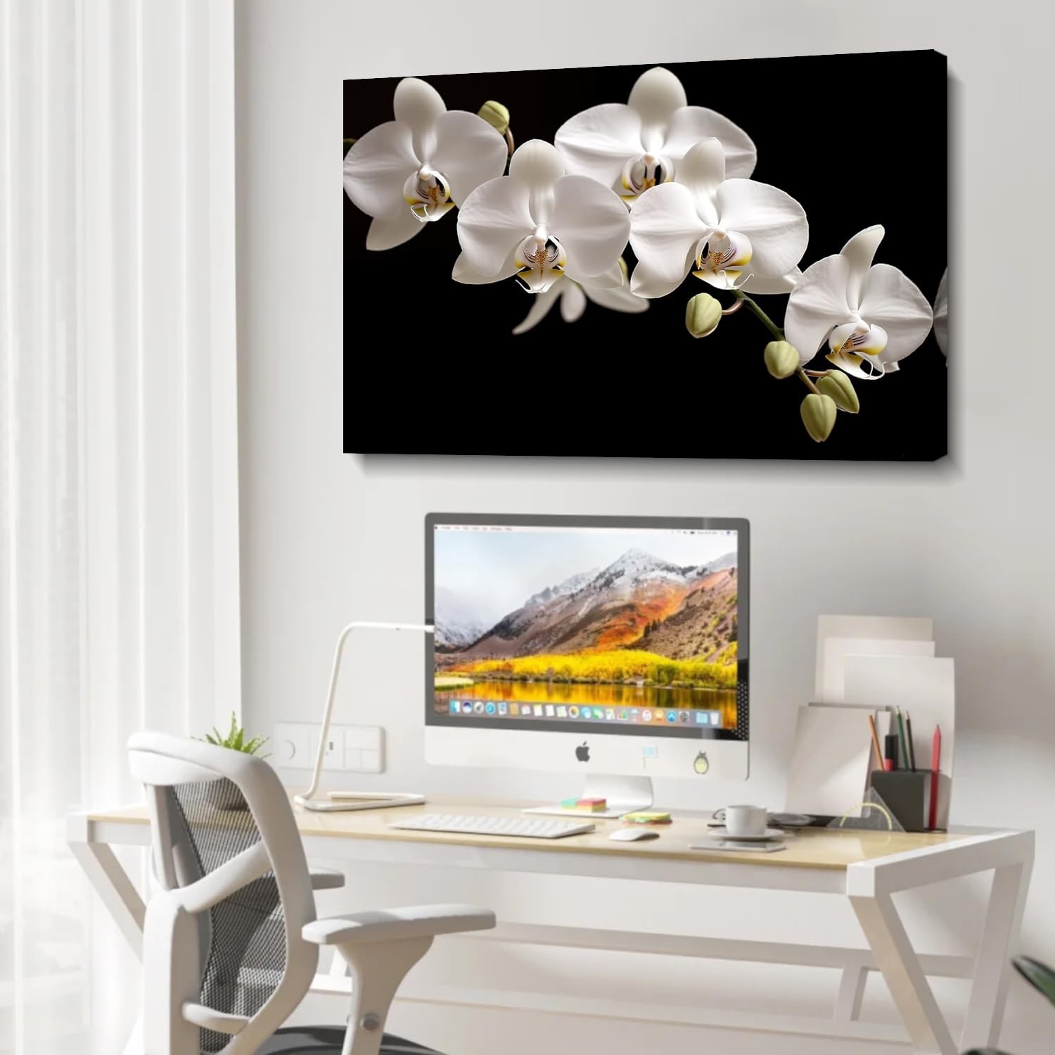 Orchid Canvas Wall Art Bathroom Wall Decor Black Posters White Floral Paintin…