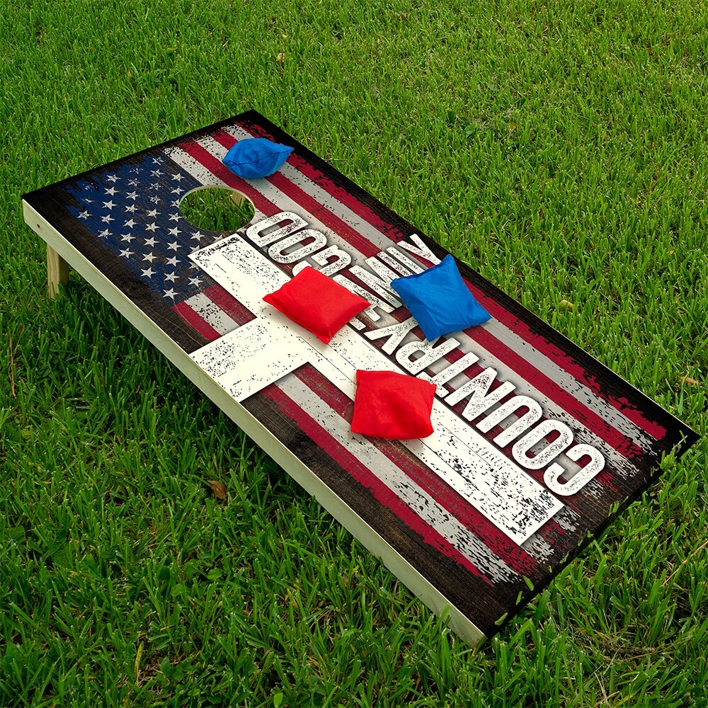 God Family Country Rustic Style American Flag Cornhole Wraps Cornhole Skins Wrap