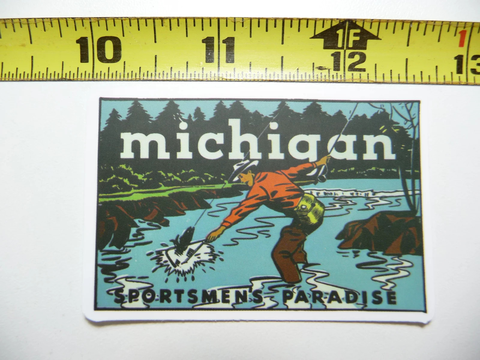 MICHIGAN RETRO SPORTSMEN'S PARADISE SMALL STICKER DECAL TRAVEL STATE SOUVENIR