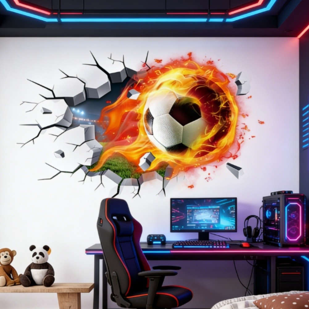 3D Soccer Football Wall Stickers PVC Decor for Living Room Bedroom Office Walls