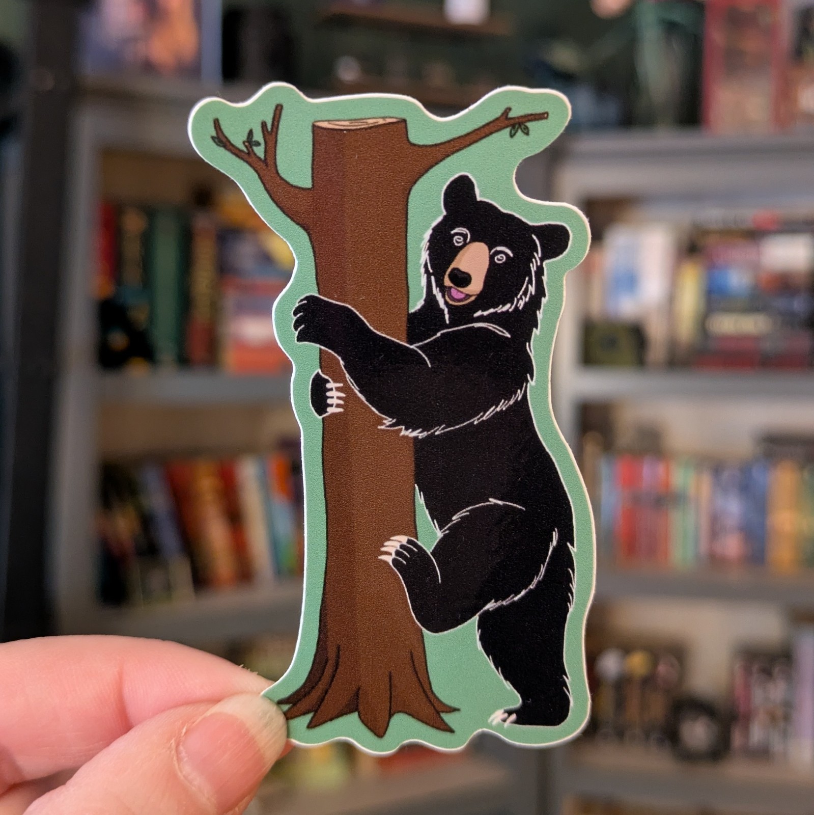 Tree Hugger Black Bear Vinyl Sticker – 3.5in x 1.75in