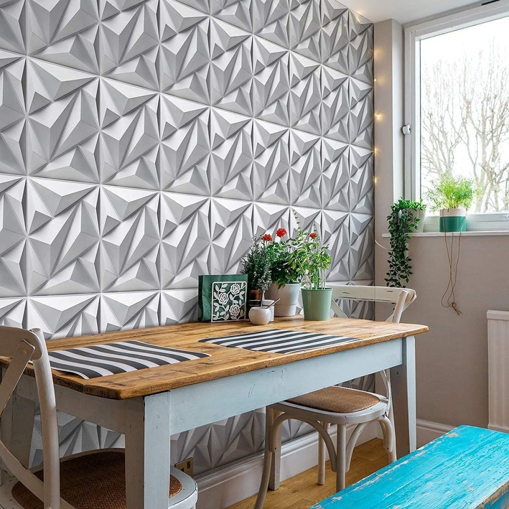 12pcs 3D Wall Panels Decorative PVC Wall Panels Boards 30*30cm Square White
