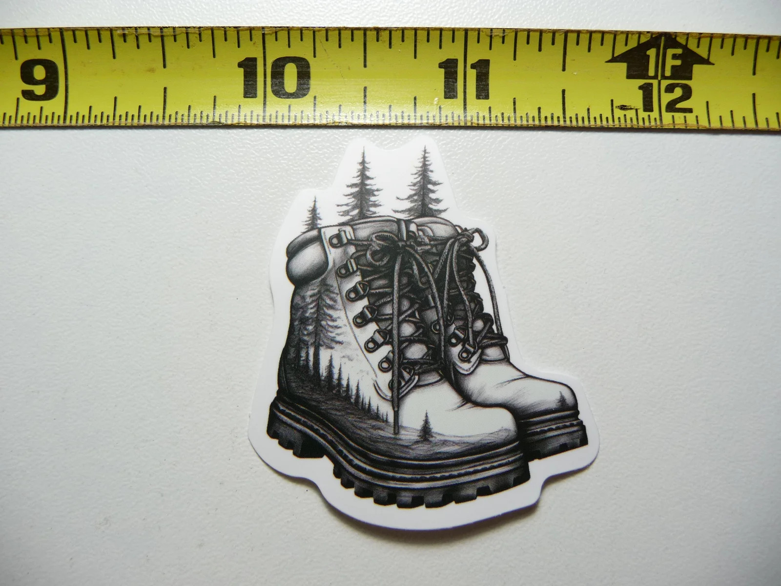 HIKING BOOTS FIR TREES SMALL STICKER DECAL NATURE OUTDOORS FUN CALMING