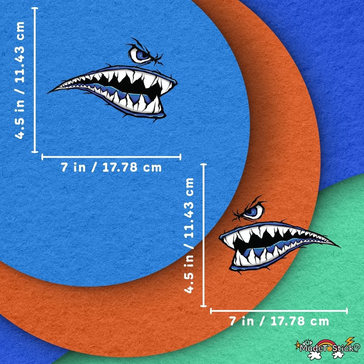 Shark Teeth Mouth 2-Pack Vinyl Decal Kayak Boat Car Sticker 7"x4.5"
