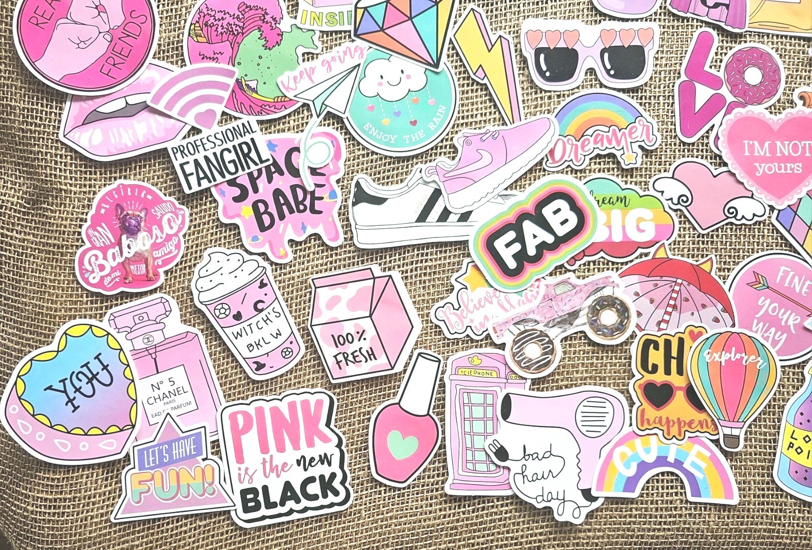 Lot Of 60 Girl Themed Vinyl Stickers Whimsy, Fun, Pink 2.75" To 3.5"