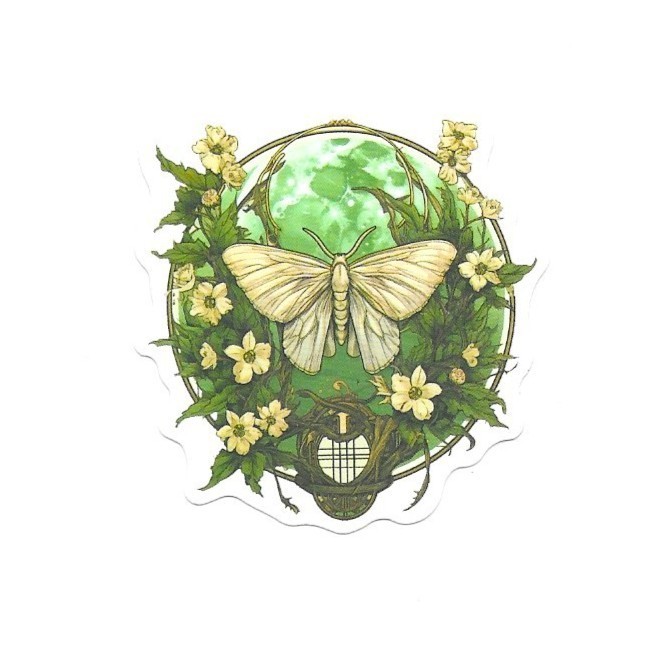 Art Nouveau Emerald White Moth Vinyl Sticker Vintage Butterfly Insect Journal