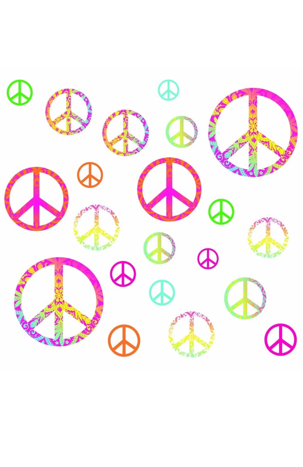 DCWV Decal Wall Art Peace Signs, Girls pink room, Peel-Stick, Multicolor