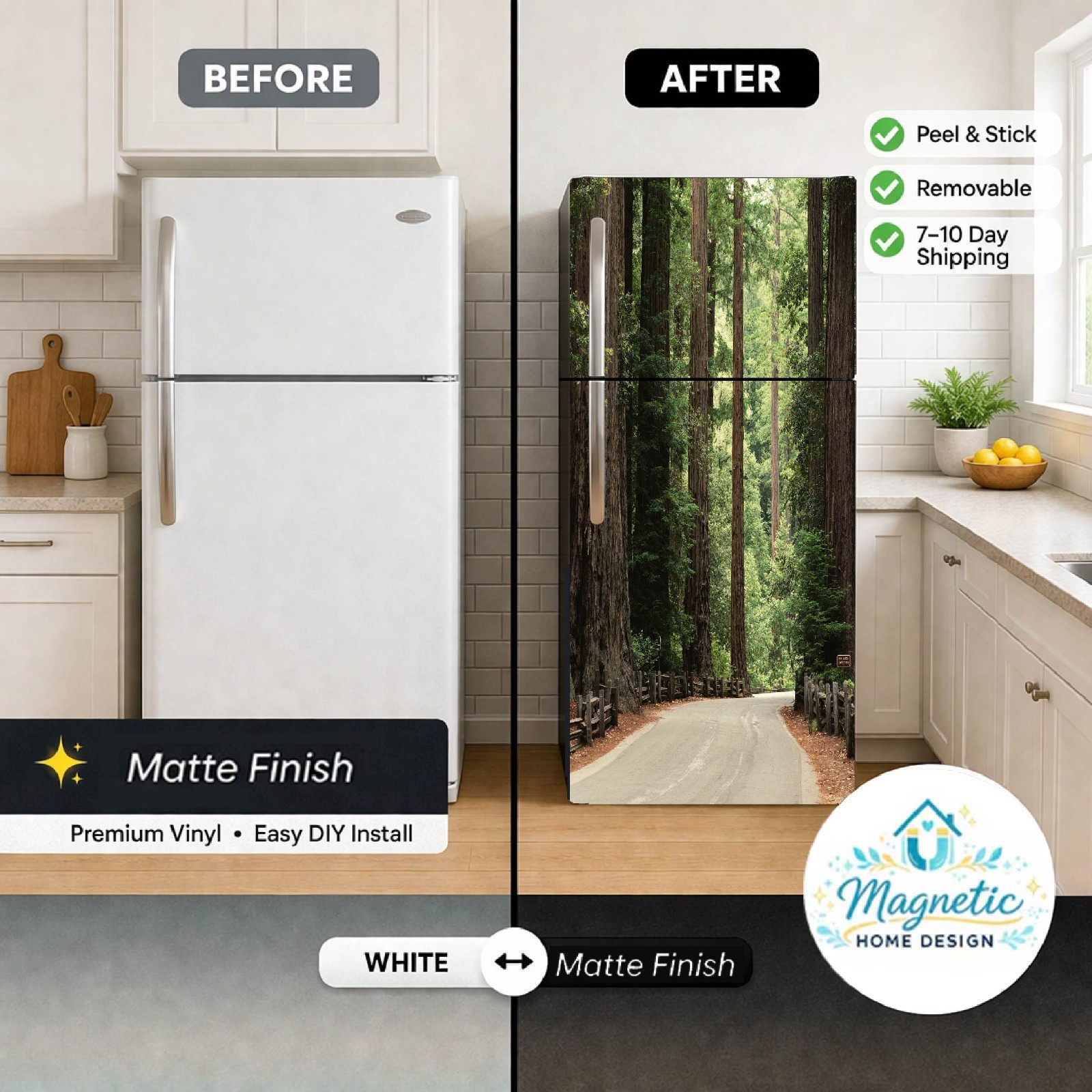 Forest Refrigerator Wrap, Nature Vinyl Fridge Cover