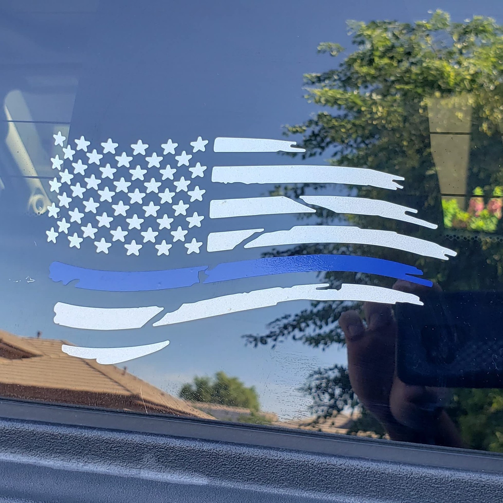 Thin Blue Line American Flag Decal w/Installation Kit (Metallic Silver)