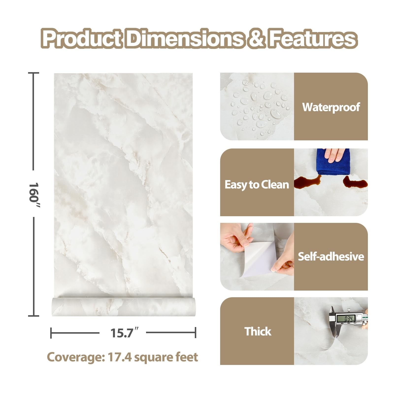 Beige Cloudy Marble Contact Paper for Countertops Waterproof Matte Marble Wal…