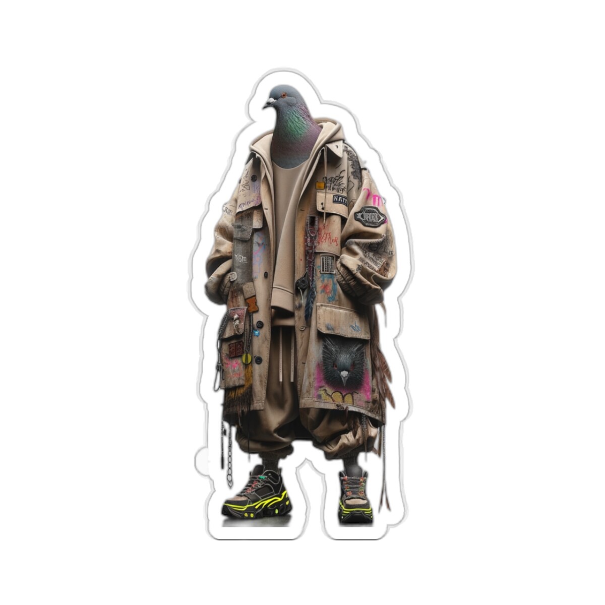 Sticker Cyber Grunge Pigeon Art Bird Lover Streetwear Gift 2×2" 3×3" 4×4" 6×6"