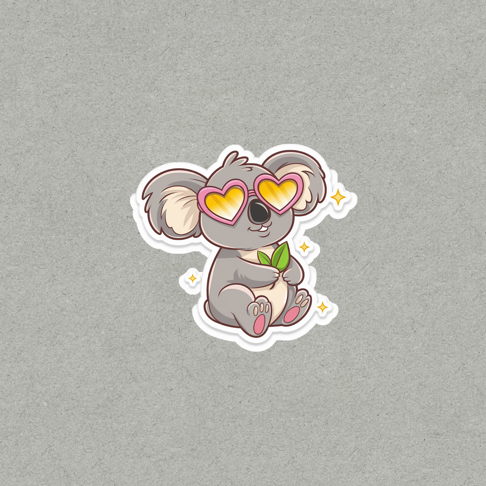Cute Koala Sticker With Heart-Shaped Sunglasses & Leaf #6018