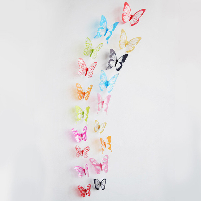 18pcs/lot 3d Effect Crystal Butterflies Wall Sticker Home Decoration On the Wall