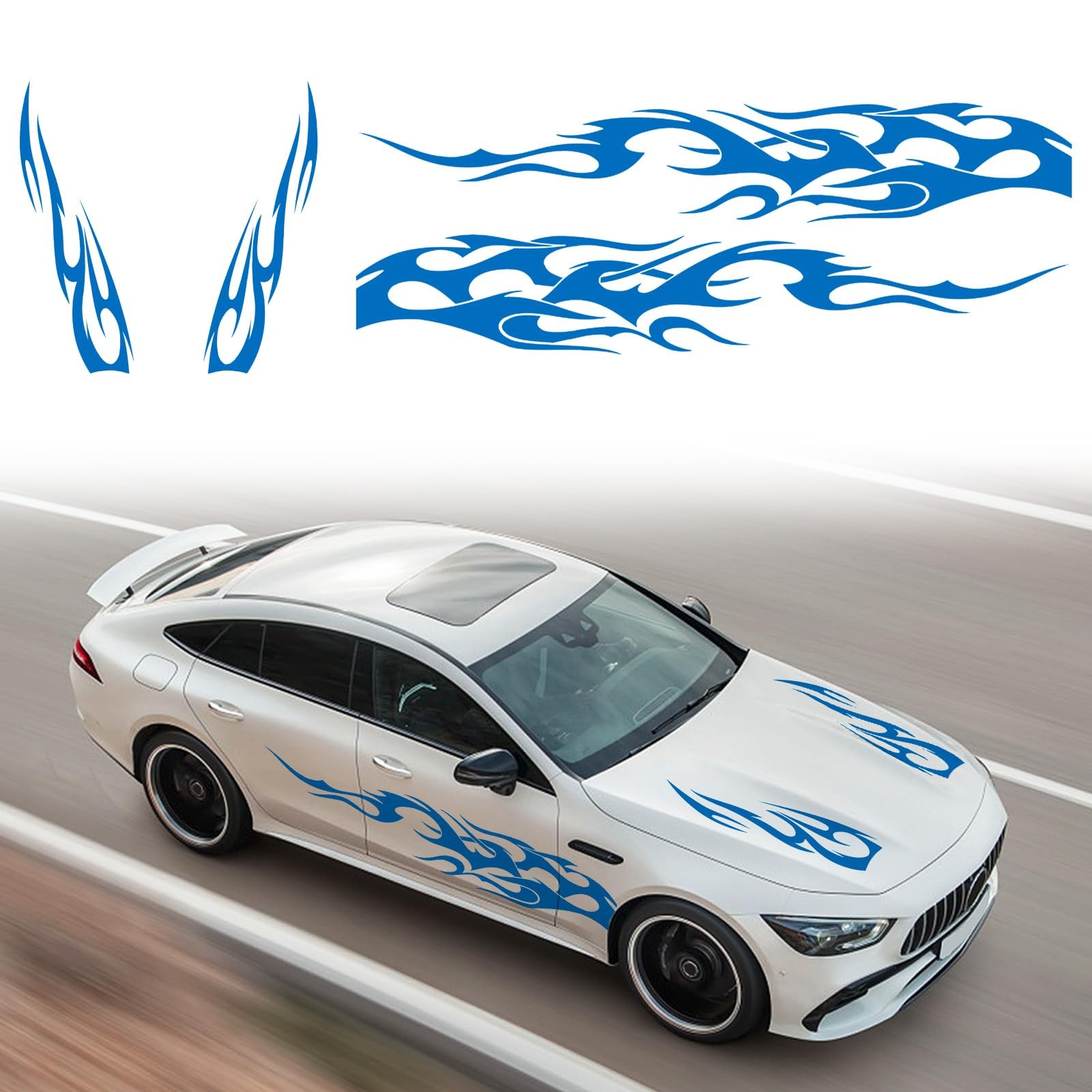 4PCS Universal Racing Body Side Stripe Skirt Decals, Auto Hood & Sides Door D…