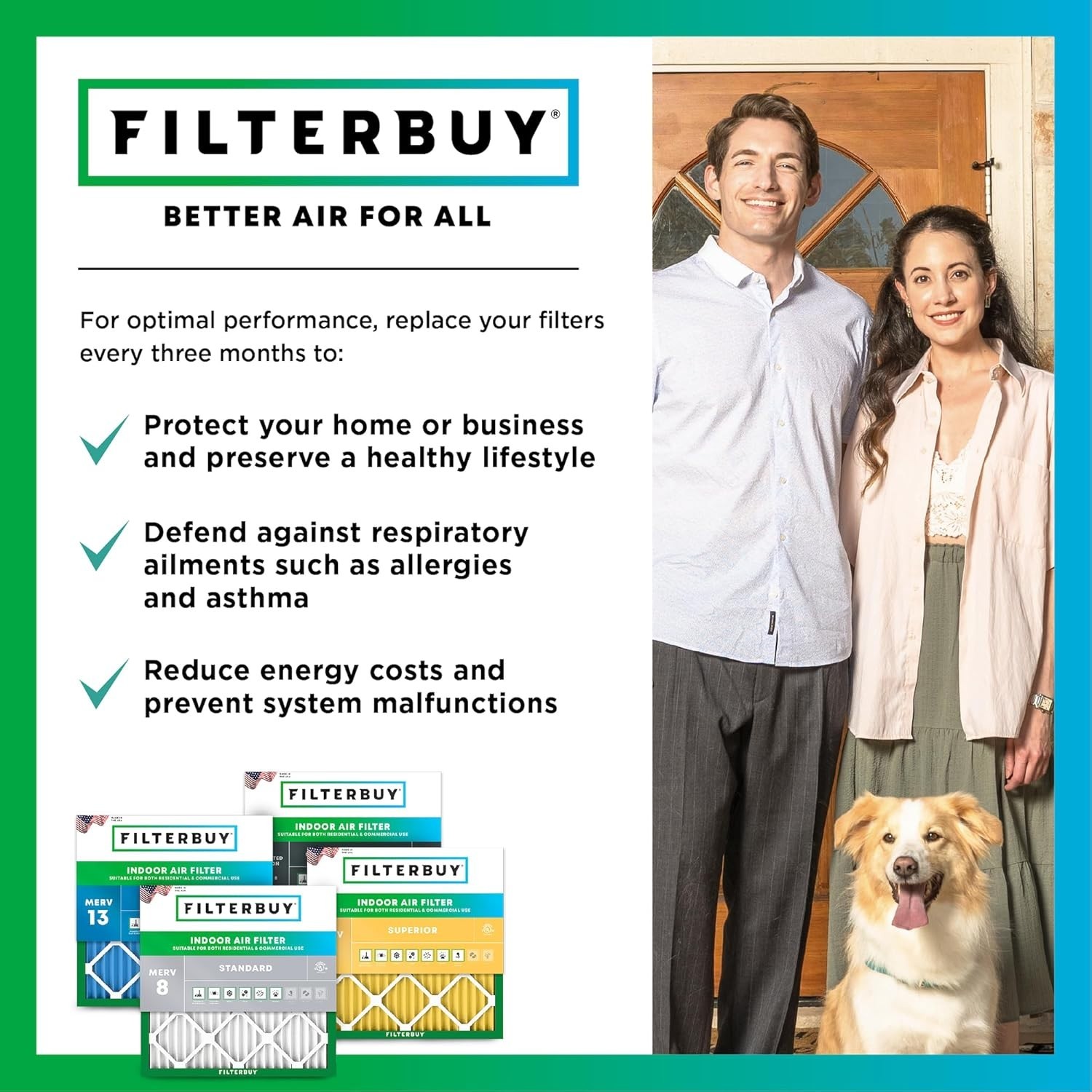 16X20X1 Air Filter MERV 11 Superior Pet & Allergy Defense (4-Pack), Electrostati