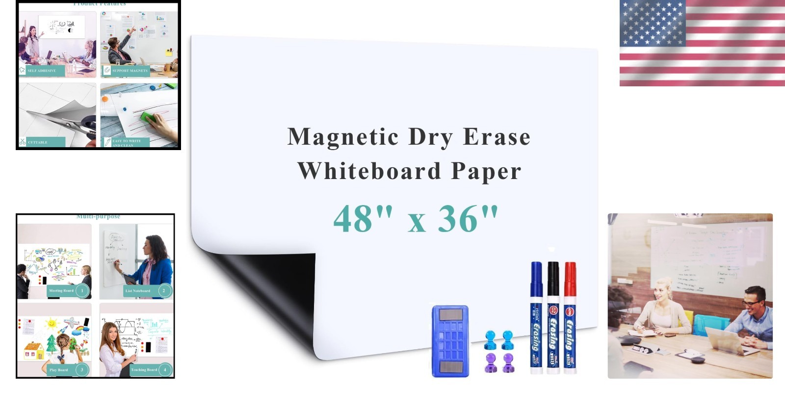Large 48" x 36" Self-Adhesive Whiteboard Film | No Ghosting, Magnetic Surface