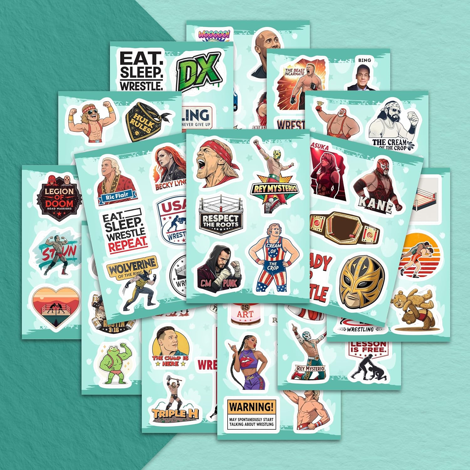 100Pcs Wrestling Stickers Pack – Fighter Vinyl Decals, Water Bottle, Laptop – Wa