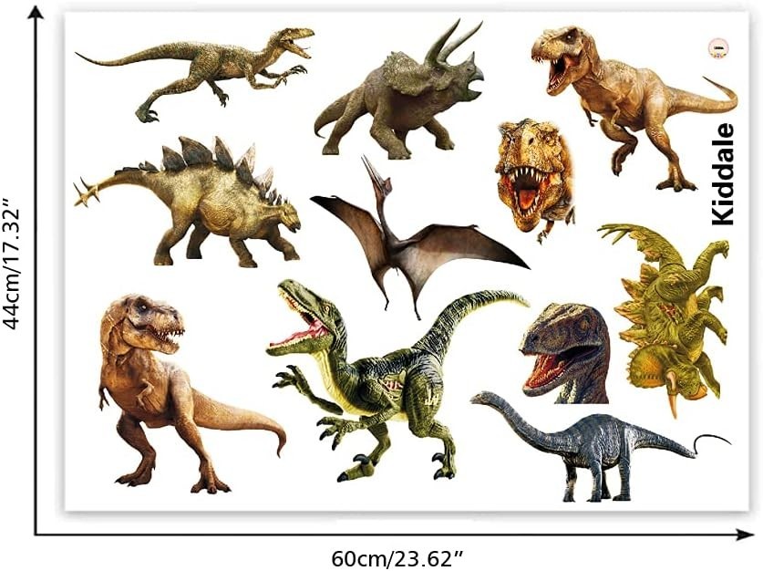 3D Watercolour Dinosaur Wall Stickers, Peel and Stick Removable Wall Decals f…