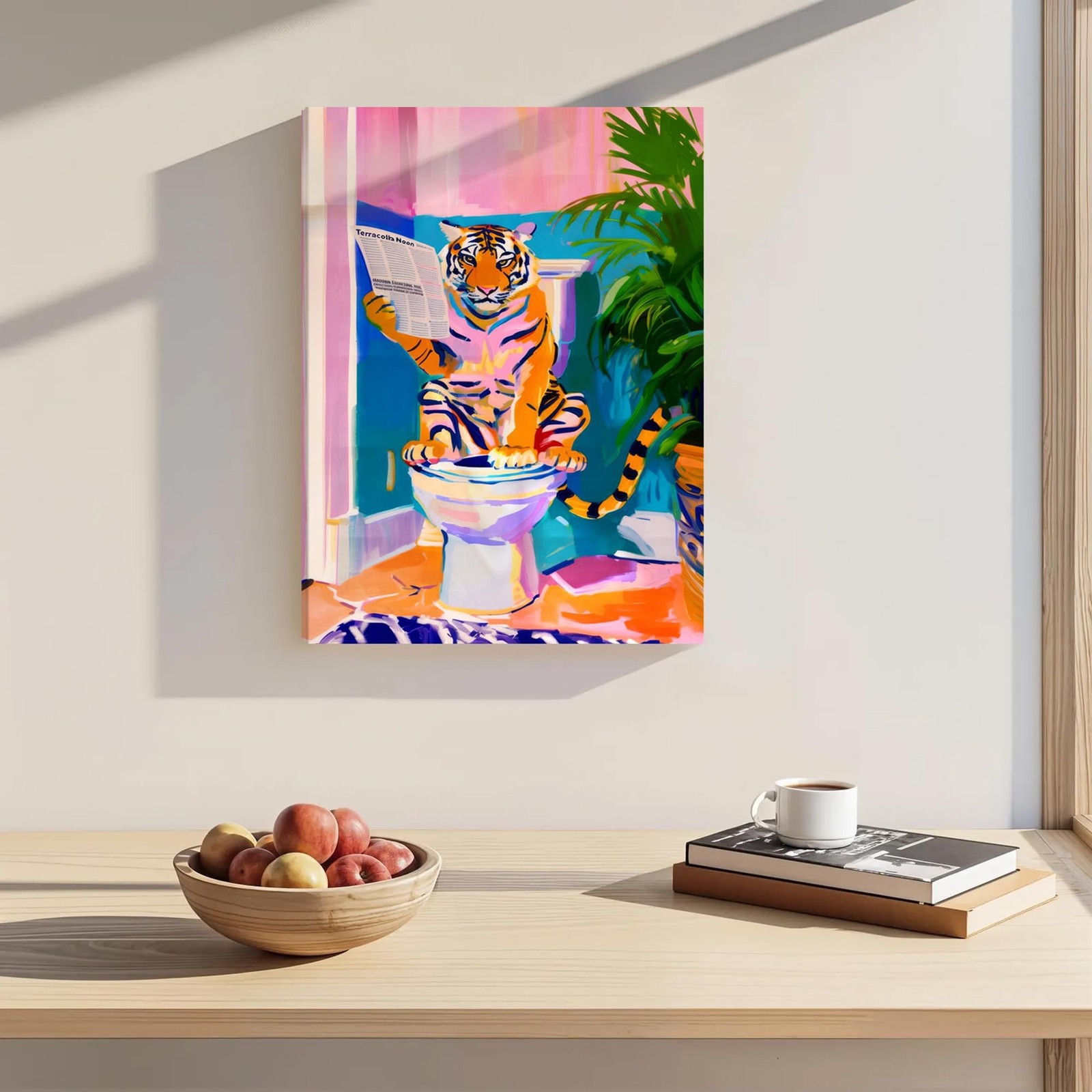 FWAHREN Tiger on Toilet Funny Bathroom Wall Art, Eclectic Cute Animal Paintin…