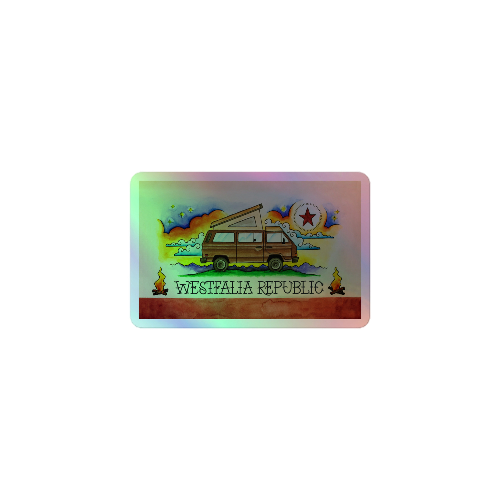 Westfalia Republic California Flag Parody Vanagon Westy Van Holographic Sticker