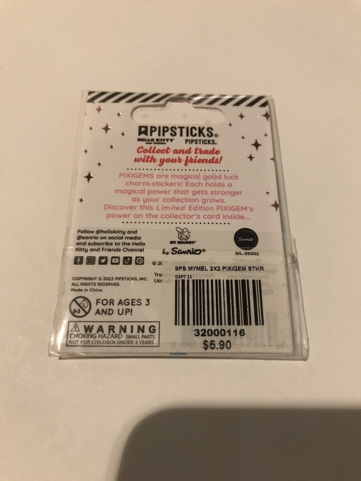 Pipsticks X My Melody Pixigems sticker Hello Kitty and Friends Sanrio 2”