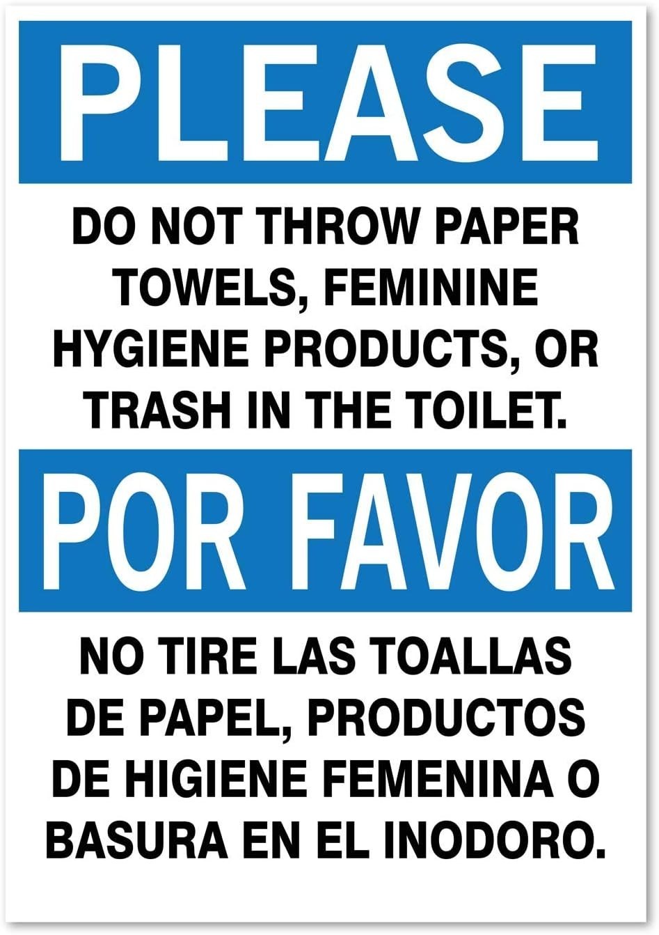 (4 Pack) Please: Do Not Throw Paper or Trash in Toilet Sticker 5" x 3.5" Inches