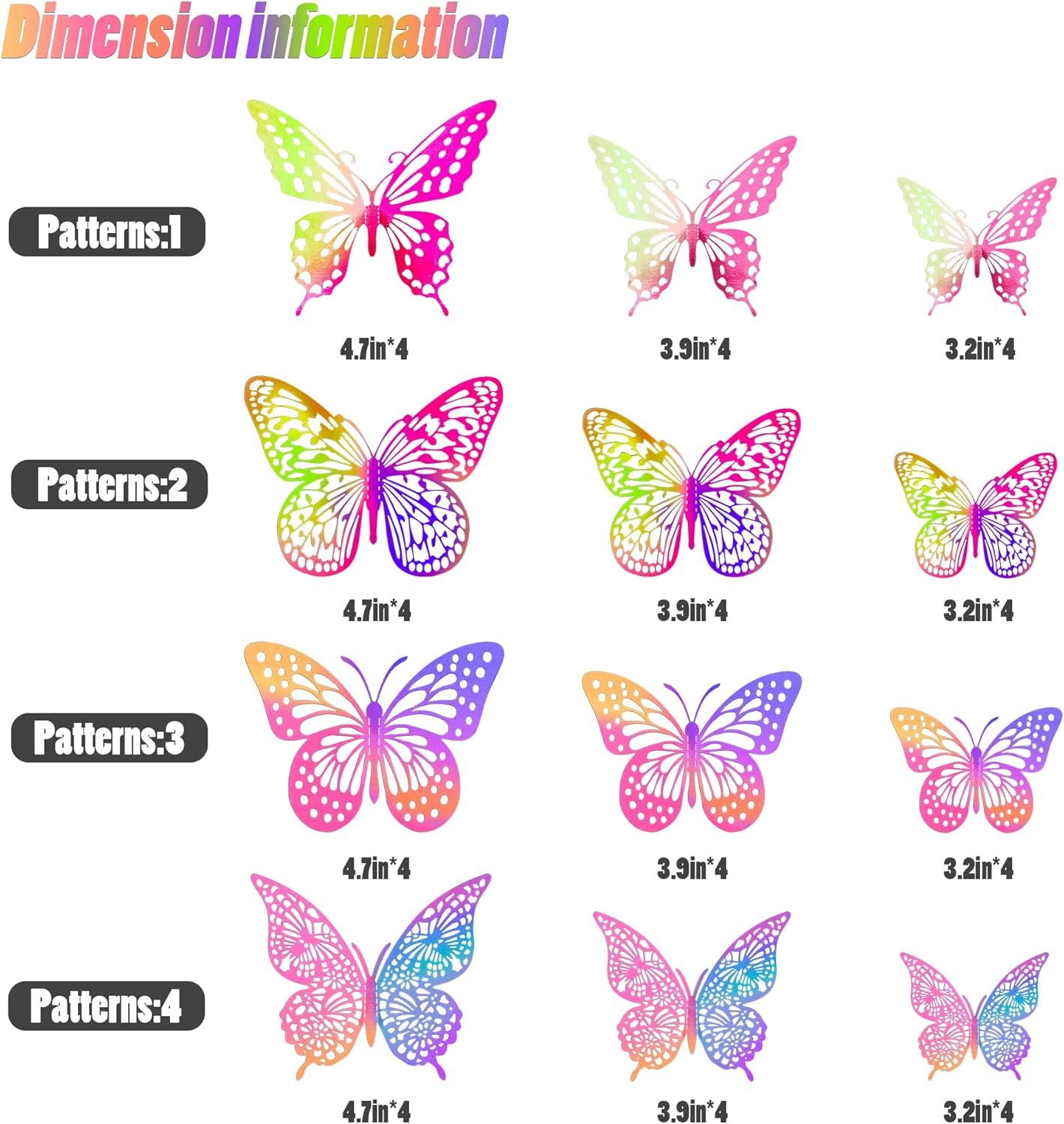 SAOROPEB 3D Butterfly Wall Decor 48 Pcs 4 Styles 3 48 Pcs, Laser Pinkpurple